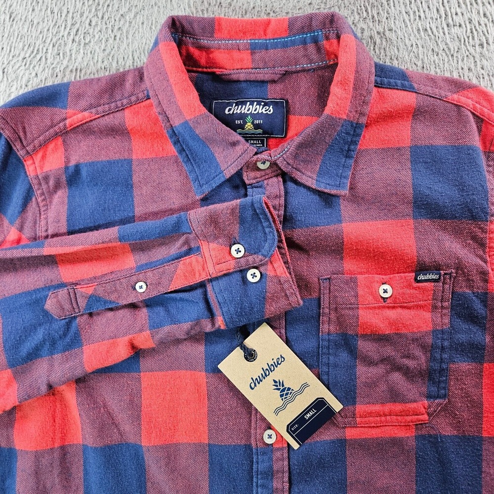 NWT Chubbies Classic Flannel Shirt Men Small Button Up‎ Red Blue Plaid